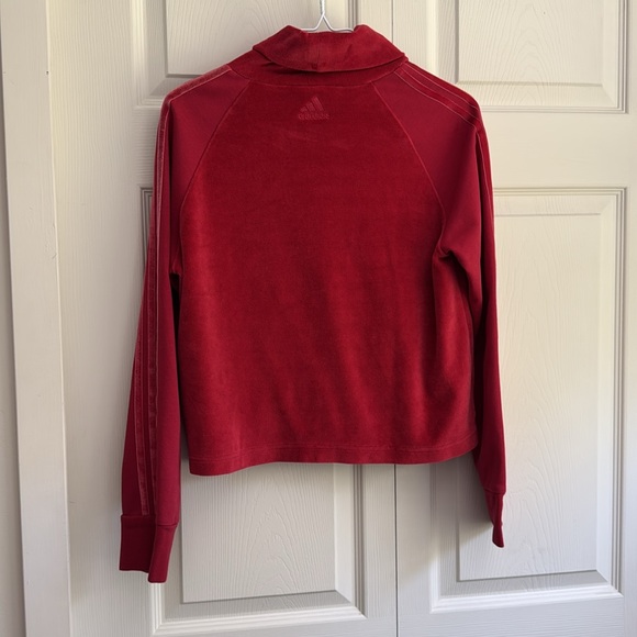 Adidas Red Mock Neck Turtleneck Velour Striped Arms - Picture 9 of 11